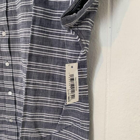 Goodthreads Womens Large Shirt Button Up Chambray Stripes Blue Short Sleeve NEW - Picture 7 of 8